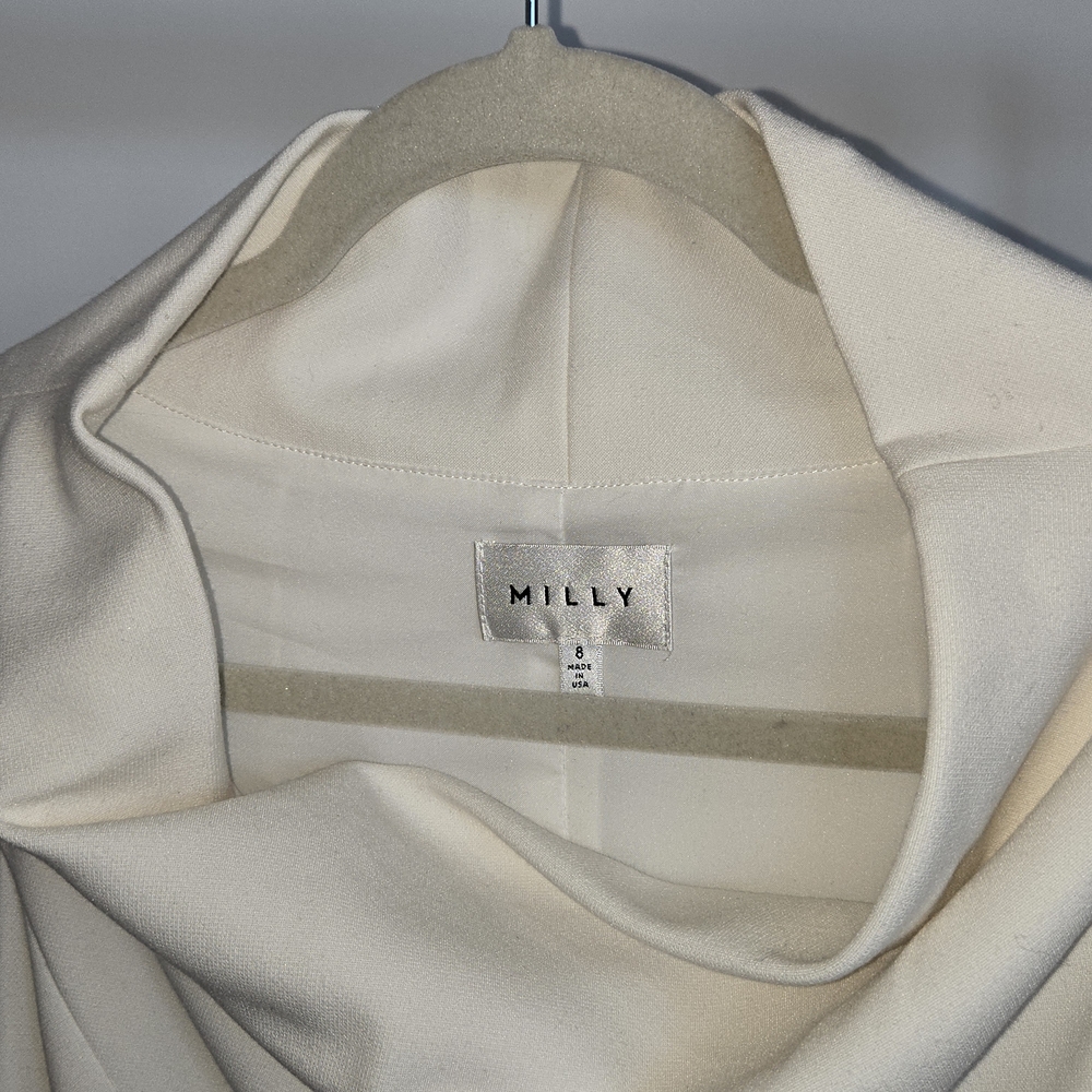 MILLY White Elegant Cowl Neck Polished Sheath Dress Size 8 Bridal Workwear LWD - Picture 3 of 5